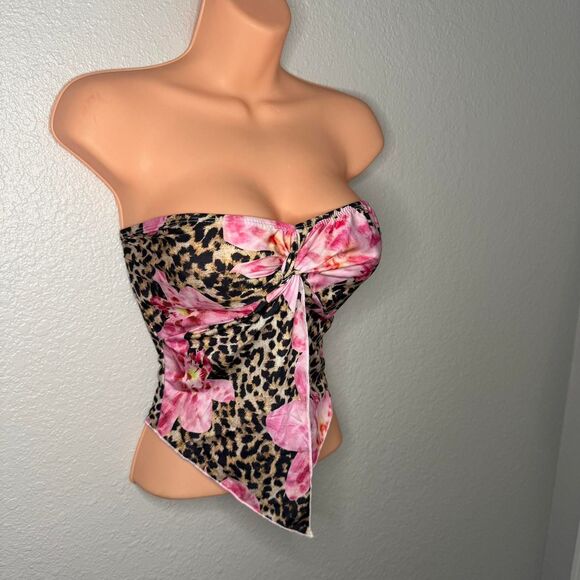 Leopard print and pink floral tie front corset top - Picture 7 of 8